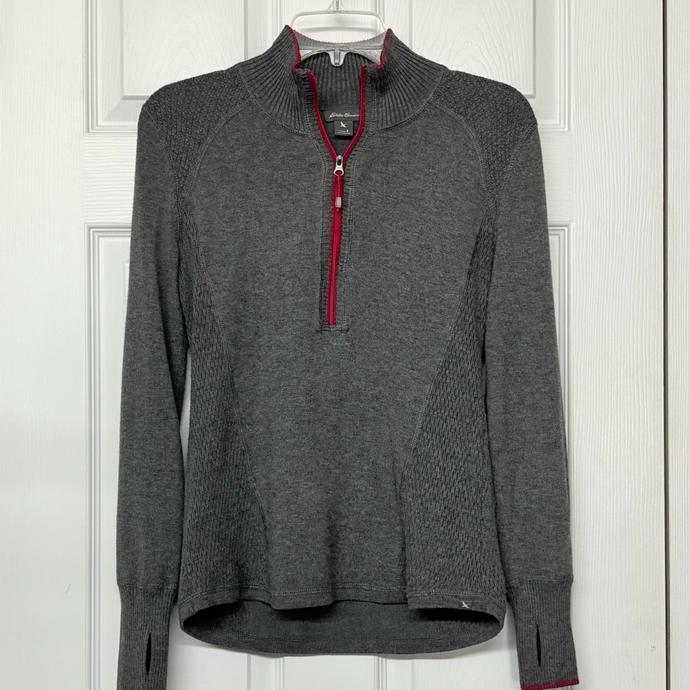 Eddie Bauer Gray Quarter Zip Mock Neck Base Layer Sweater Activewear Top Sz S